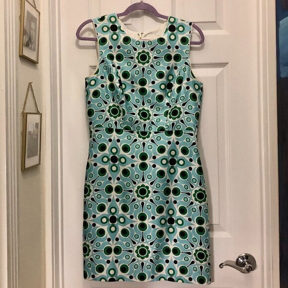 Kate Spade Solar Miriam Sheath Dress Silk Blend Blue Green Size 10 - Picture 3 of 10